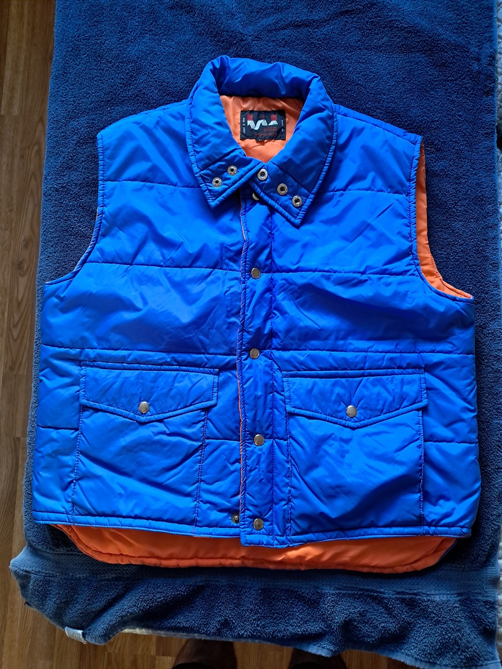 Vintage Alto Leisure Wear Puffer Vest Mens L Blue Orange 80s 90s Gorpcore Mint